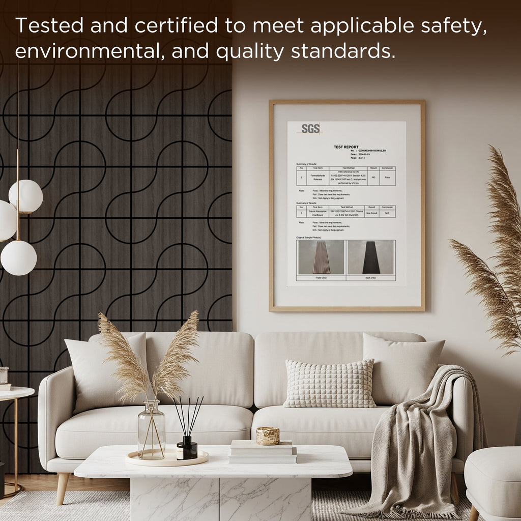 MuroPanel Geometric Curved Acoustic Wood Slat Wall Tiles 4-Pack 24"x24", Modern Black 3D Wall Panels