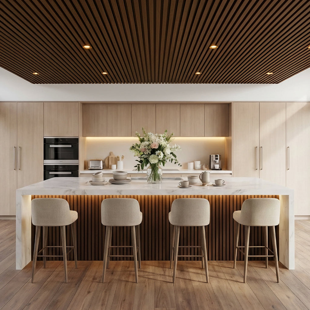 Fahomiss Modern Acoustic Wood Slat Wall Panels 4-Pack 47"x24", Walnut 3D Soundproof Decor