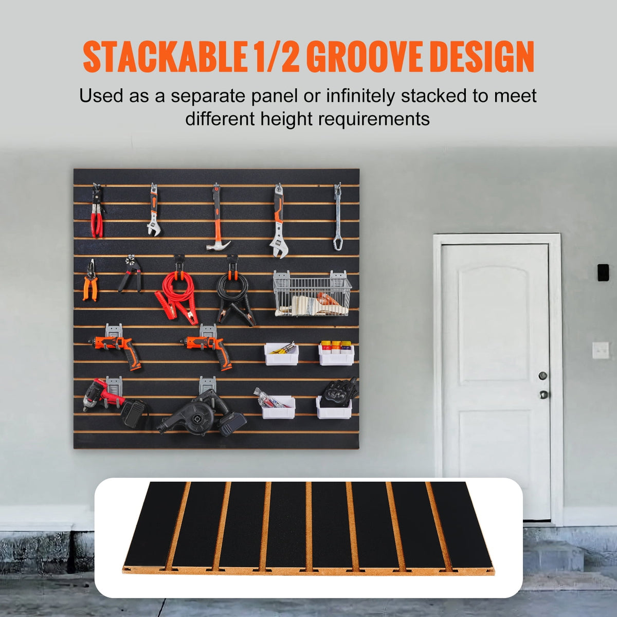 KFFKFF Slatwall Panels Heavy Duty 24"H x 48"L Garage Wall Organizer Set of 2 Panels, Black