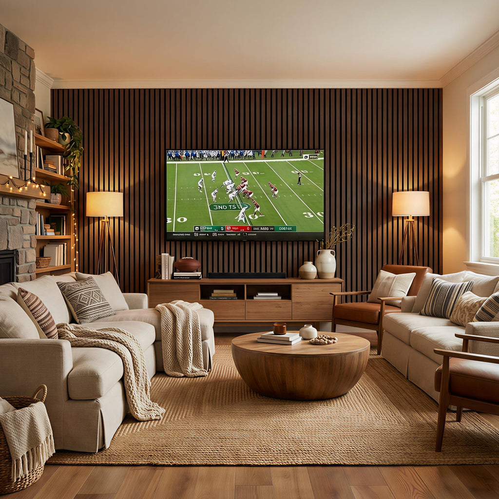 Fahomiss Modern Acoustic Wood Slat Wall Panels 4-Pack 47"x24", Walnut 3D Soundproof Decor