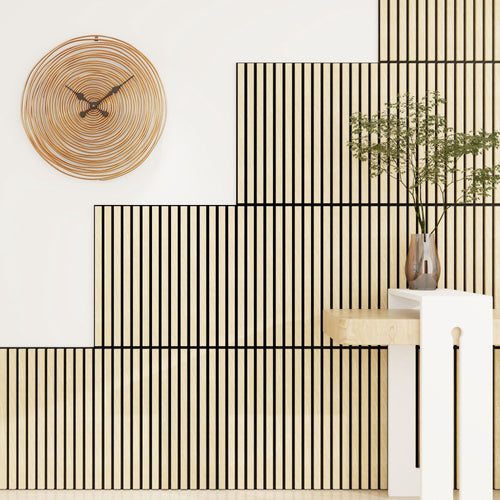Dundee Deco Acoustic Panels, Wooden Slats for Decor and Noise Reduction - 3D Wall Panels or Ceiling Panels - Oak Beige - Set of 2, Covers 7.8 sq ft