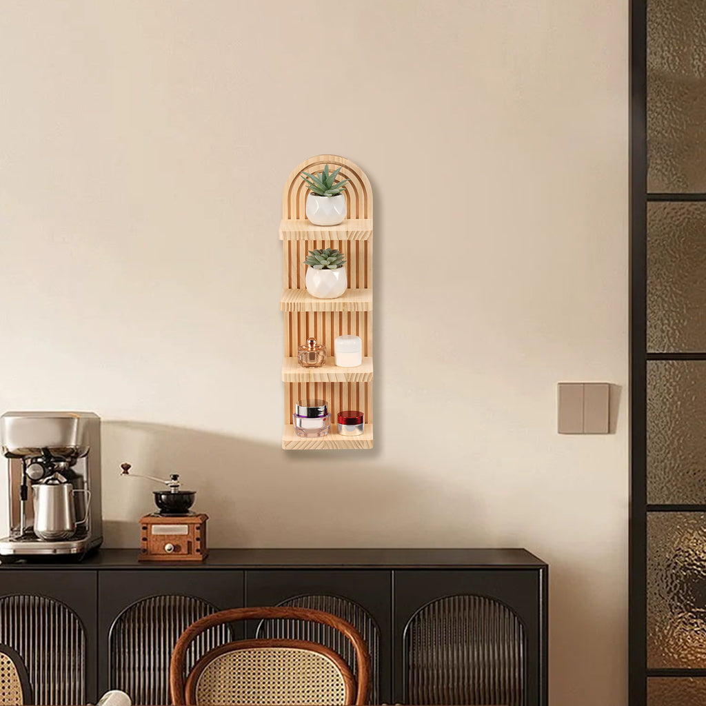 FKSZLL Boho Wall Shelf with Arched Wood Design Floating Shelf Mid-Century Rainbow Decor Wall Shelf for Home Bedroom Living Room Bathroom Office, 18.9 x 5.7 x 4.33 Inch, 4 Tier