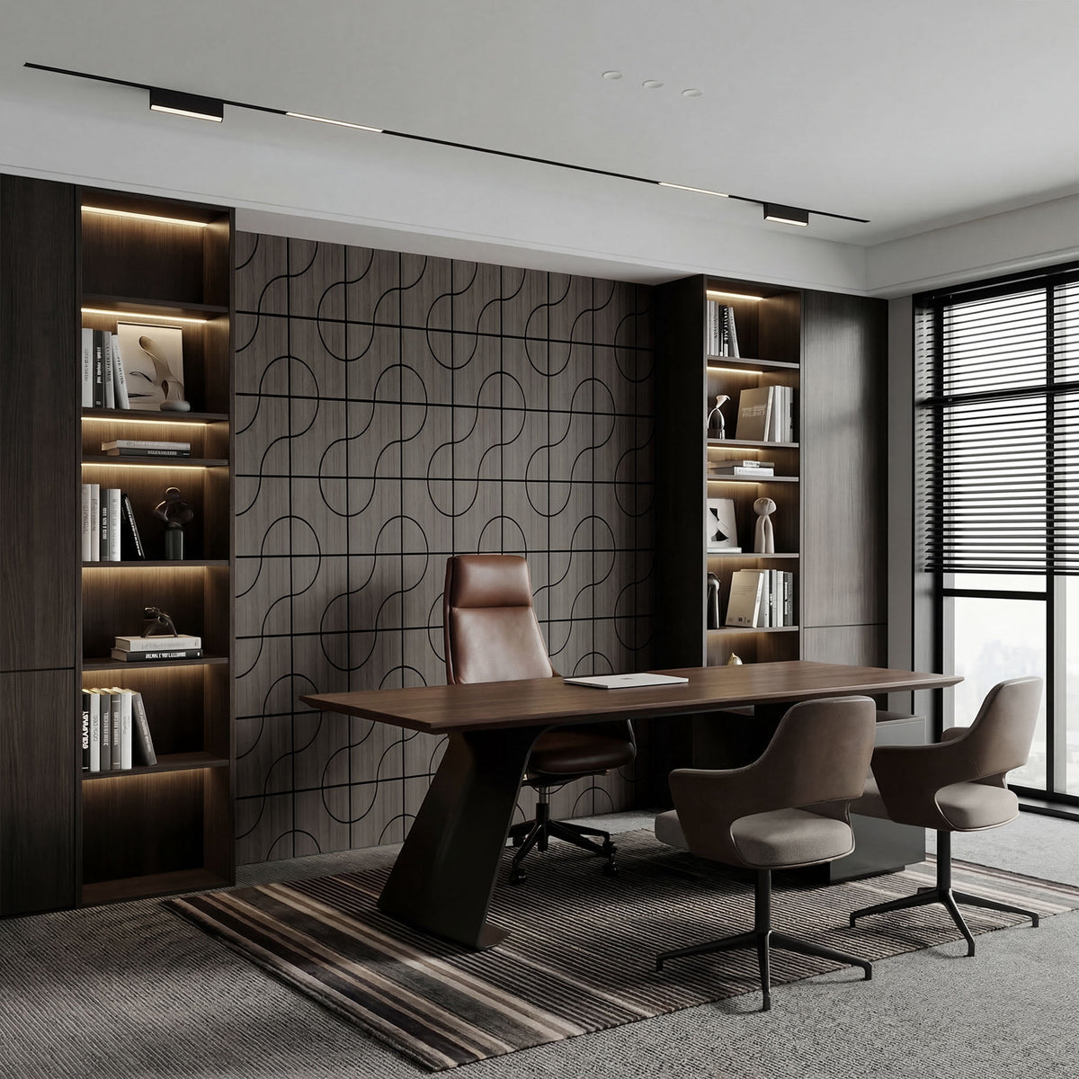 MuroPanel Geometric Curved Acoustic Wood Slat Wall Tiles 4-Pack 24"x24", Modern Black 3D Wall Panels