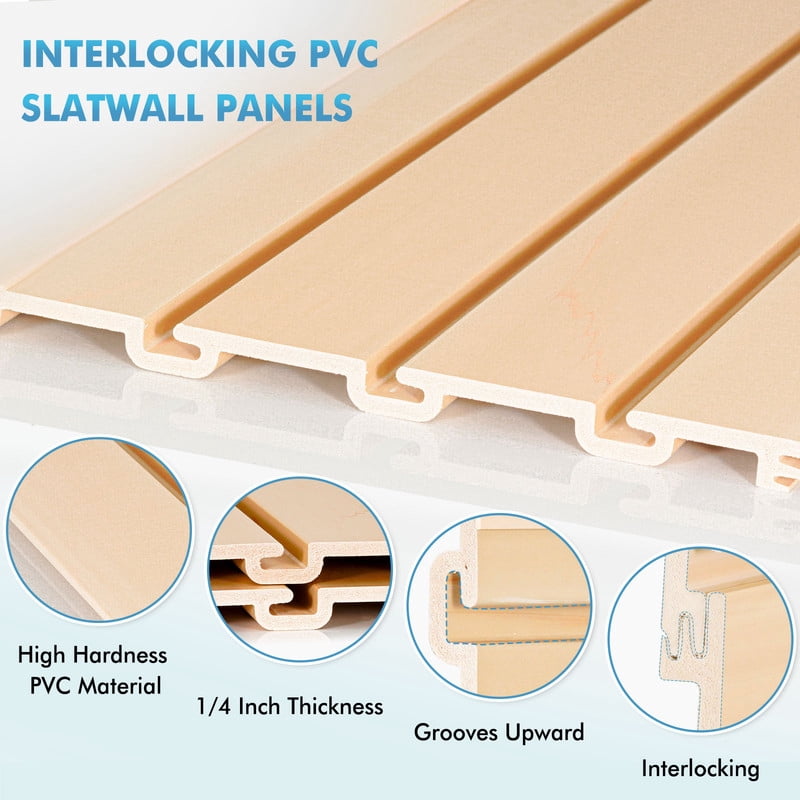 Slatwall Panels 4 ft x 2 ft Horizontal PVC Slatwall Easy Organizer Panels,24" H x 48" L - Pack of 2, Perfect for Retail Store, Garage Wall, and Craft Storage Organization, Maple