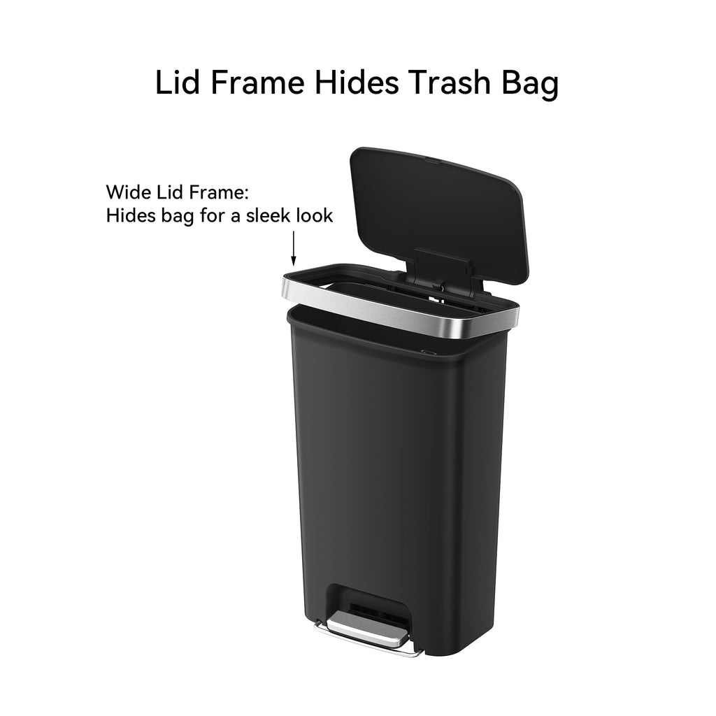 Better Homes & Gardens 11.9 Gallon Plastic Step Kitchen Trash Can with Soft Close Lid, Black