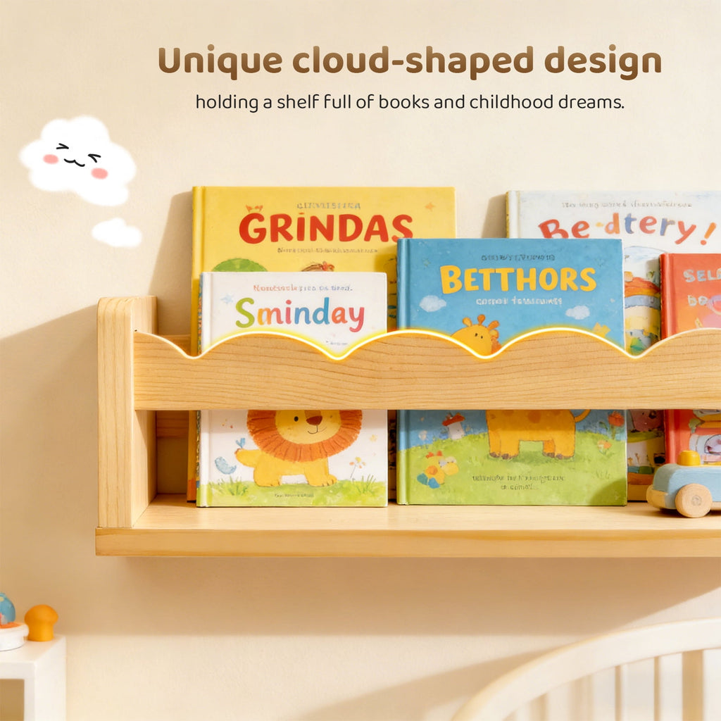 AMTPM Nursery Book Shelves, Wood Floating Shelves for Wall Kids, Scalloped Wall Shelves with Towel Rack for Bedroom Kids Toddler Room, Baby Room, Nursery Decor and Storage(3 Pack)