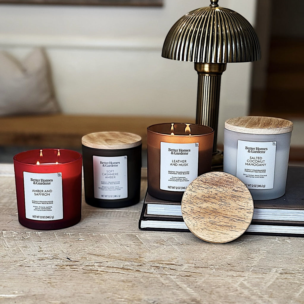 (4 pack) Better Homes and Gardens Salted Coconut Mahogany Scented 2-Wick Frosted Jar Candle 12oz.