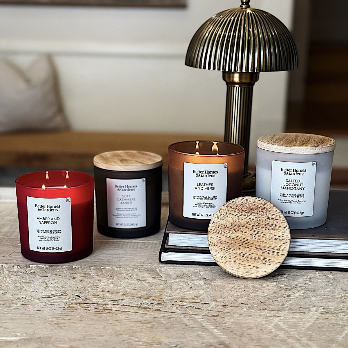 (4 pack) Better Homes and Gardens Salted Coconut Mahogany Scented 2-Wick Frosted Jar Candle 12oz.