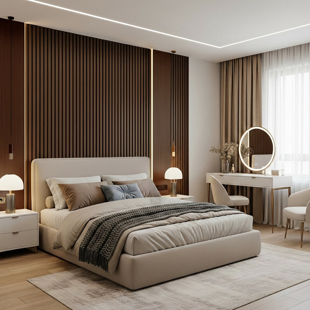 Fahomiss Modern Acoustic Wood Slat Wall Panels 4-Pack 47"x24", Walnut 3D Soundproof Decor