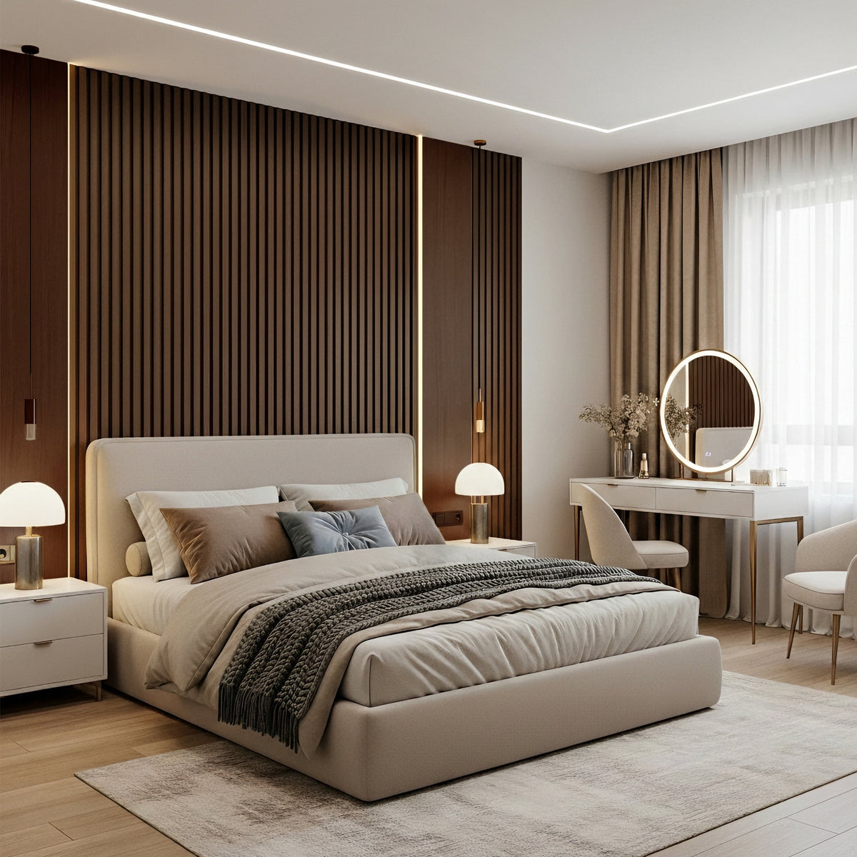 Fahomiss Modern Acoustic Wood Slat Wall Panels 4-Pack 47"x24", Walnut 3D Soundproof Decor