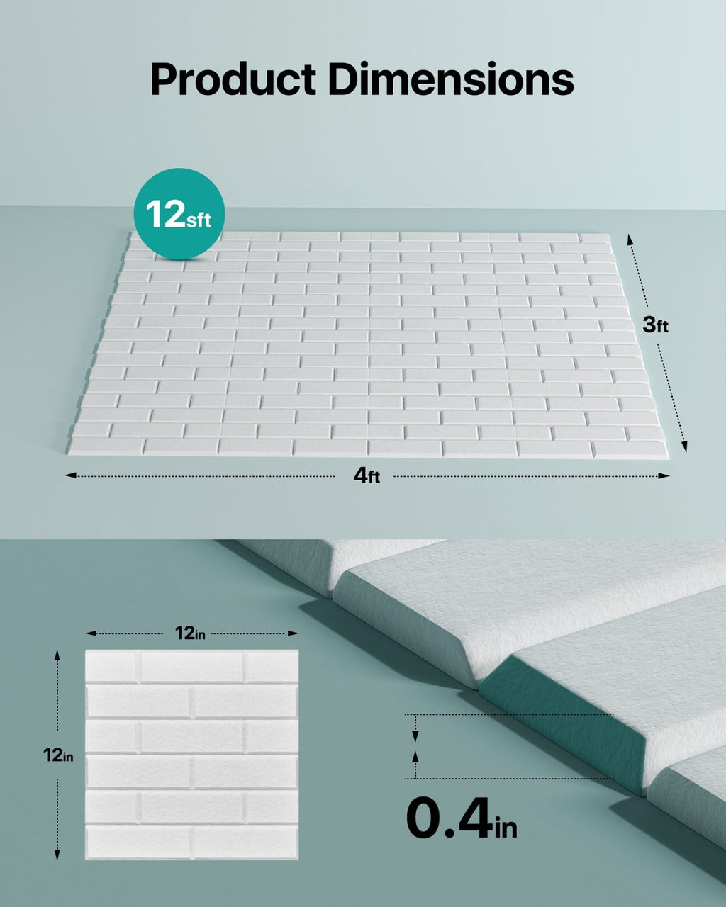 Soundsbay Acoustic Panels Sound Proofing Brick Self-Adhesive Soundproof Absorbing Noise Cancelling Wall Panels 12 Pack White 12'' x 12'' x 0.4''