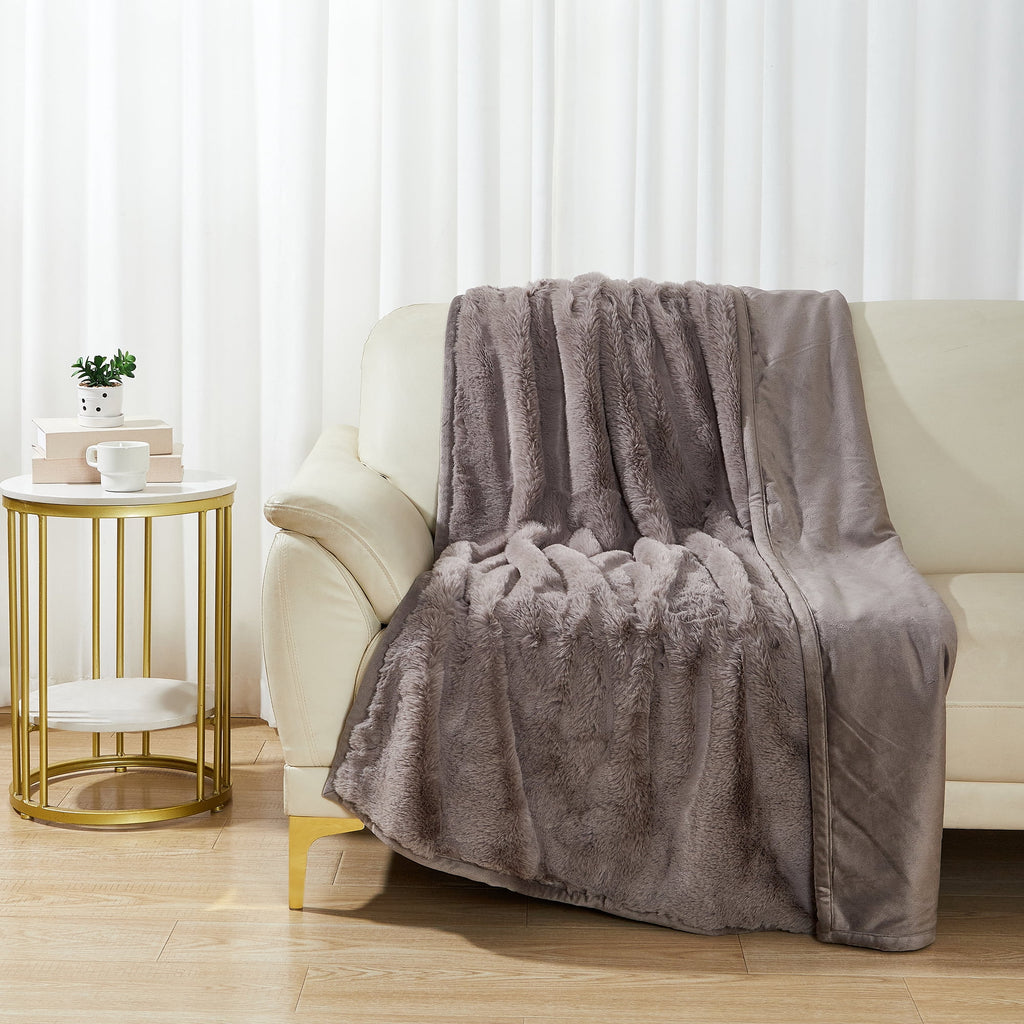 Better Homes & Gardens Grey Faux Fur Ultra Soft Luxury Oversized Throw Blanket 50" x 72", Grey Bisque