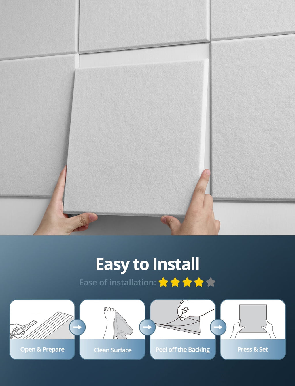 Kuchoow 12 Pack Acoustic Panels Self-Adhesive Sound Panel for Recording Studio, Square Sound Absorbing Panel Acoustical Treatments Wall Tiles for Room Bedroom Gaming, White 12"x12"x0.4"