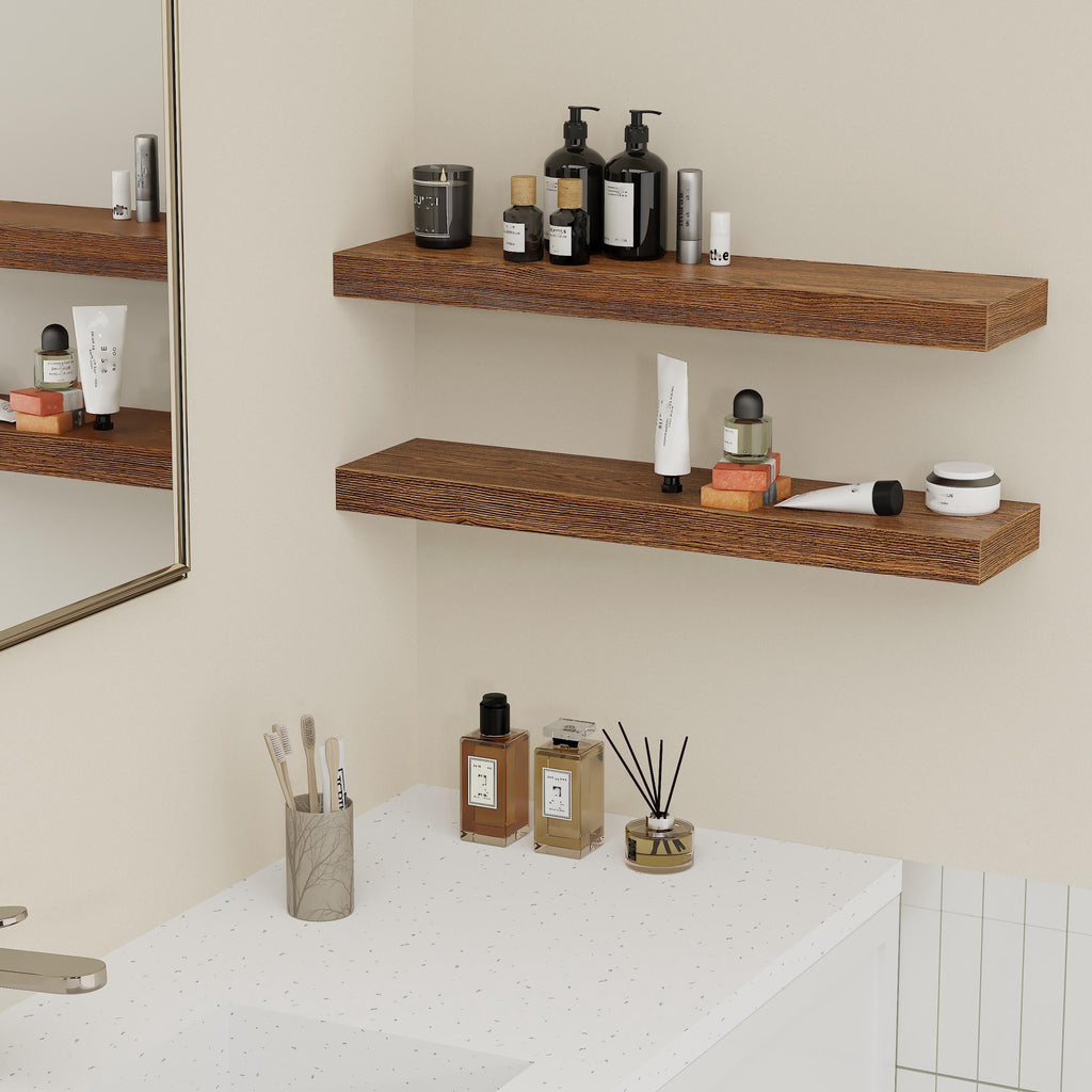 Jouetondream 39X7 2PCS Floating Shelves, Wood Floating Shelves for Wall, Storage Shelves for Living Room Bedroom Kitchen Bathroom,Oak