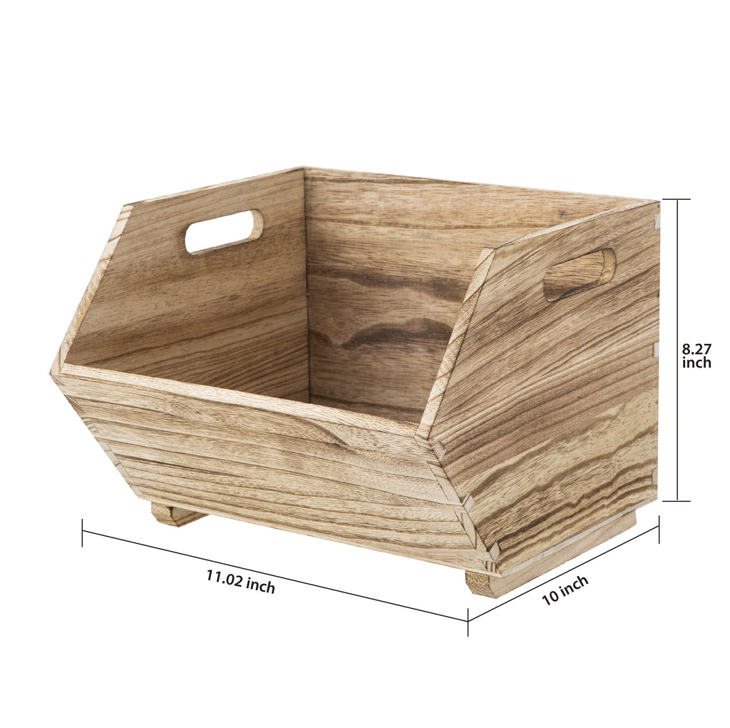 Better Homes & Gardens 2-Piece Set Natural Wood Stacking Open Front Decorative Storage Bins, 11 in x 16.5 in x 10 in