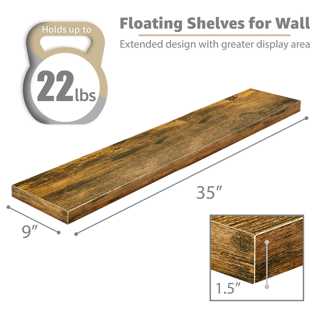 Sorbus Extra Long Floating Rectangle Shelves – 35" L x 9" D x 1.5" H Faux Wood Wall Shelves