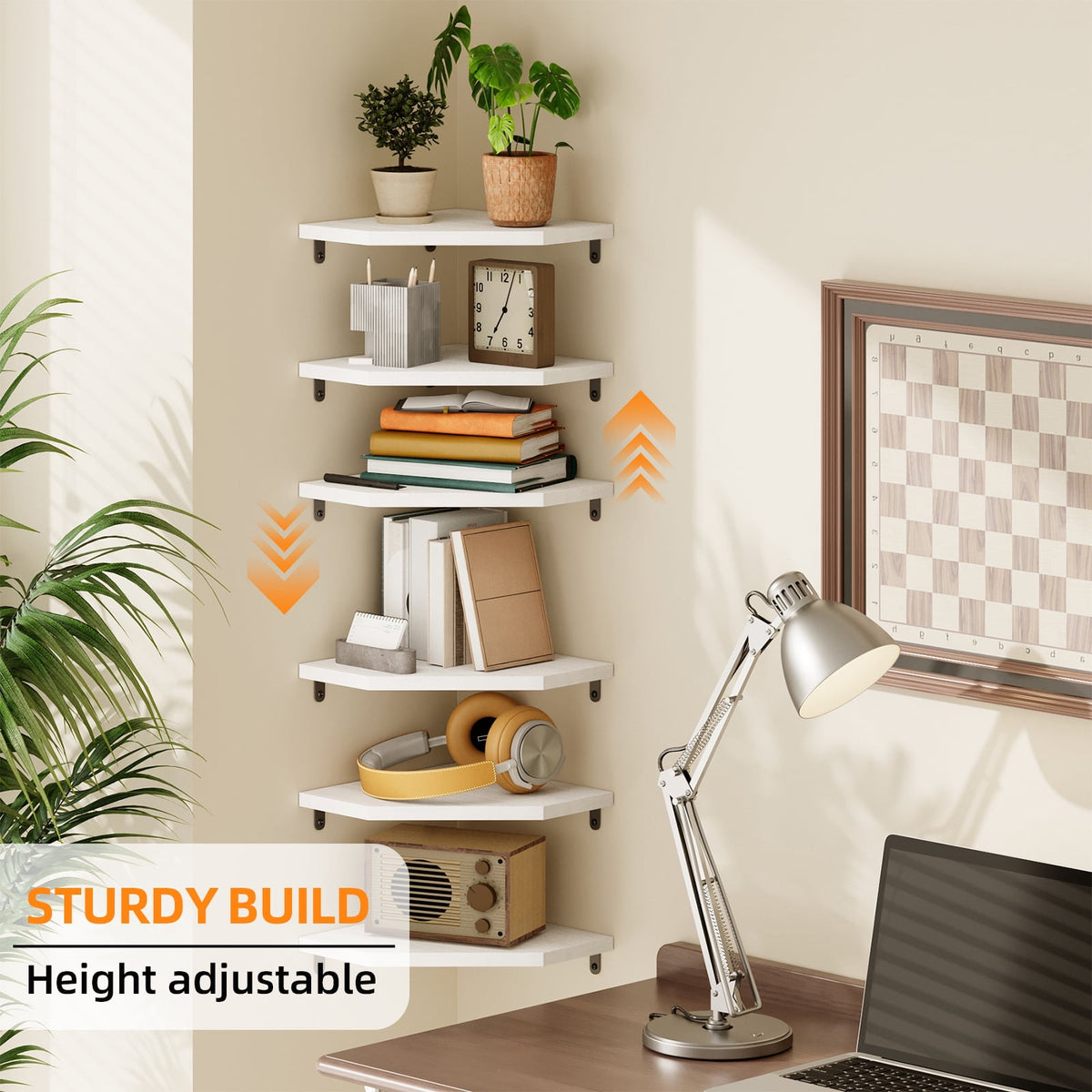 Fairy Corner Floating Shelves Set of 6, White Wall Mounted Corner Shelf for Bedroom, Bathroom, Living Room, Kitchen Storage and Decor