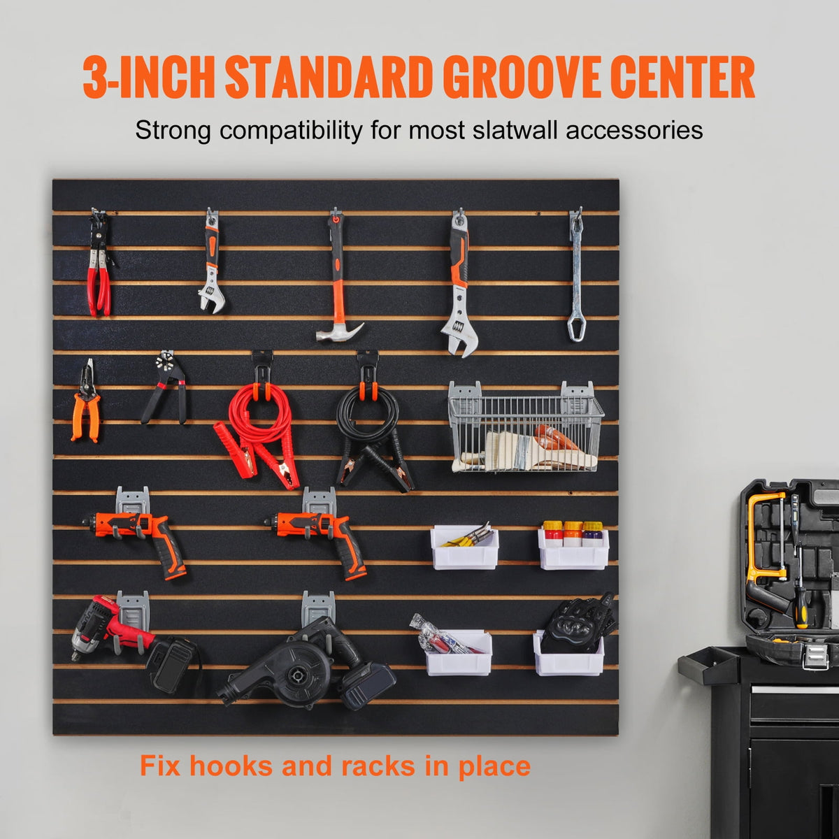 KFFKFF Slatwall Panels Heavy Duty 24"H x 48"L Garage Wall Organizer Set of 2 Panels, Black