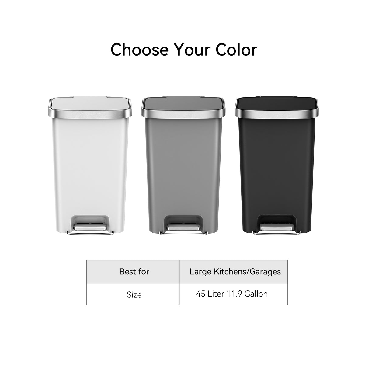 Better Homes & Gardens 11.9 Gallon Plastic Step Kitchen Trash Can with Soft Close Lid, Black