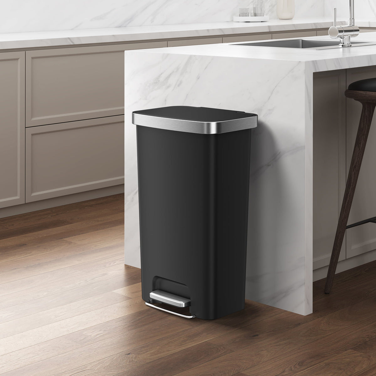Better Homes & Gardens 11.9 Gallon Plastic Step Kitchen Trash Can with Soft Close Lid, Black