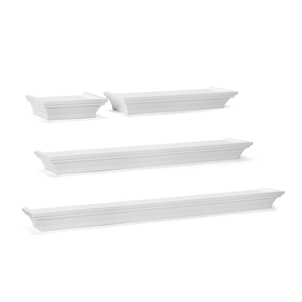 Melannco Floating Wall Mount Molding Ledge Shelves, Set of 4, White