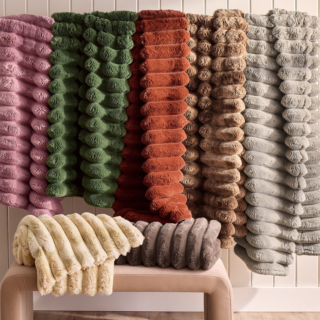 Better Homes & Gardens Beige Marbled Exaggerated Channel Faux Fur Oversized Throw, 50" x 72"