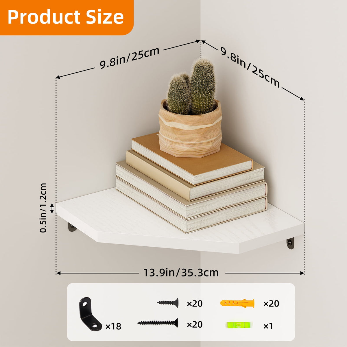 Fairy Corner Floating Shelves Set of 6, White Wall Mounted Corner Shelf for Bedroom, Bathroom, Living Room, Kitchen Storage and Decor