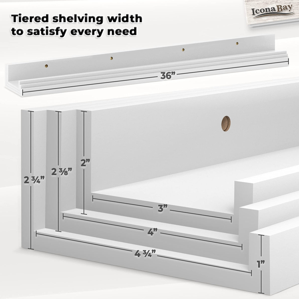 Floating Shelves, Set of 3 Wall Shelves (Multiple Sizes & Colors) by Icona Bay