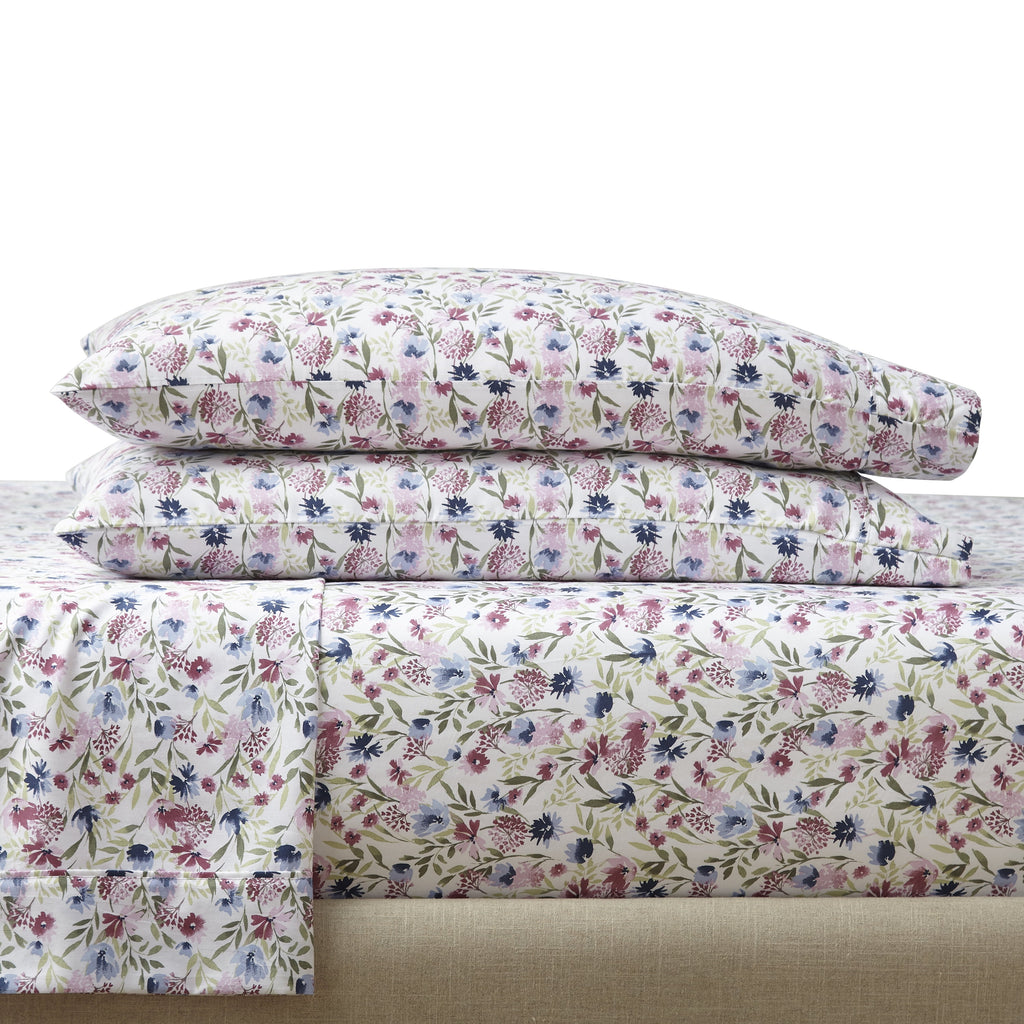 Better Homes & Gardens 4-Piece 300 Thread Count Bashful Blooms Cool Cotton Sateen Bed Sheet Set, Queen