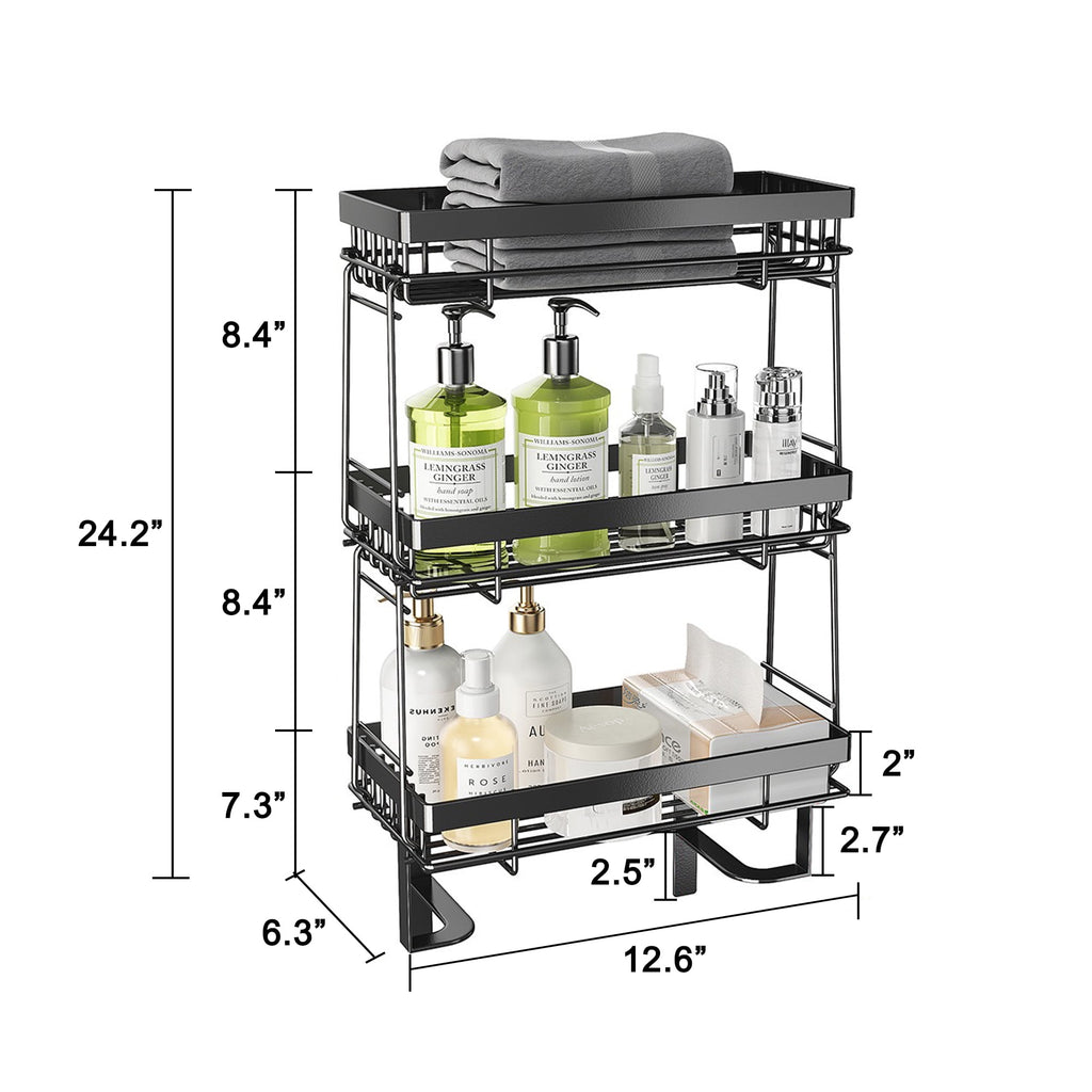 Junjian Over The Toilet Storage Shelf, 3-Tier Bathroom Storage Organizer Upgrade Punch-Free Toliet Storage Shelf, Home Storage Rack with Hooks Shelf