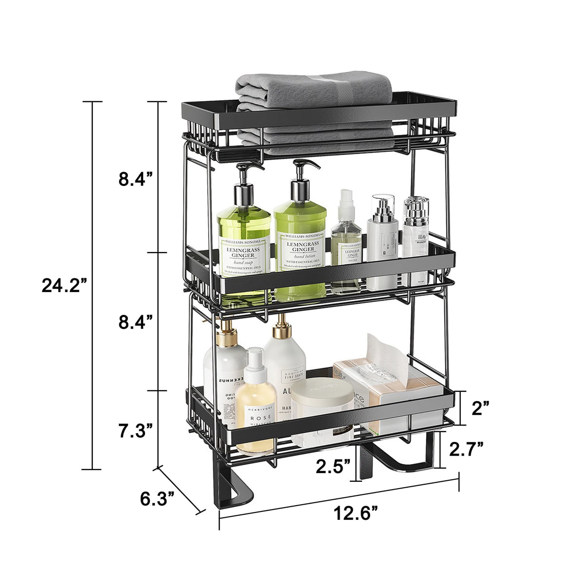 Junjian Over The Toilet Storage Shelf, 3-Tier Bathroom Storage Organizer Upgrade Punch-Free Toliet Storage Shelf, Home Storage Rack with Hooks Shelf
