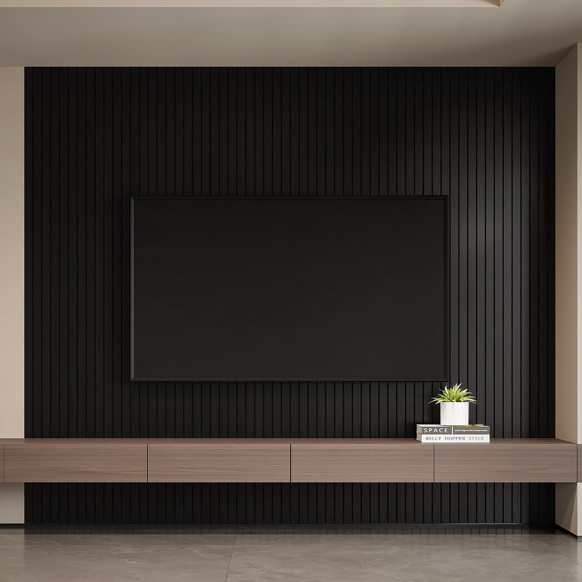 Yll Pvc Slat Wall Panel Peel And Stick 236"x 15.7" Faux Black Wood Grain Self-adhesive Wallpaper Soundproof 3d Panels