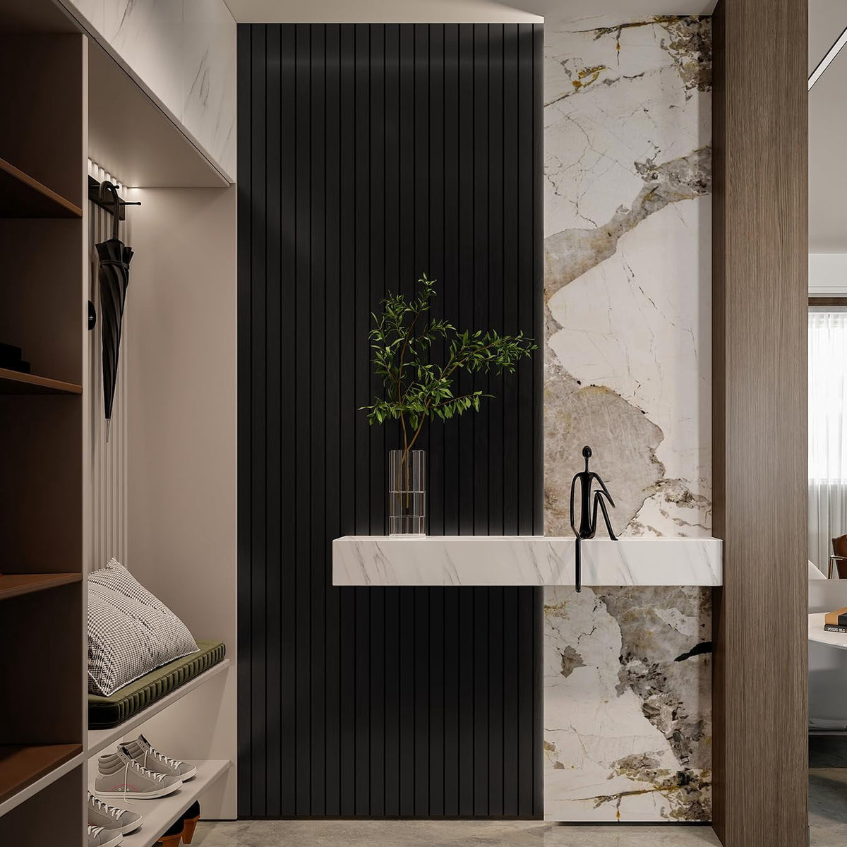 Yll Pvc Slat Wall Panel Peel And Stick 236"x 15.7" Faux Black Wood Grain Self-adhesive Wallpaper Soundproof 3d Panels