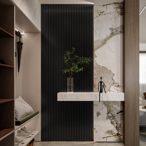 Yll Pvc Slat Wall Panel Peel And Stick 236"x 15.7" Faux Black Wood Grain Self-adhesive Wallpaper Soundproof 3d Panels