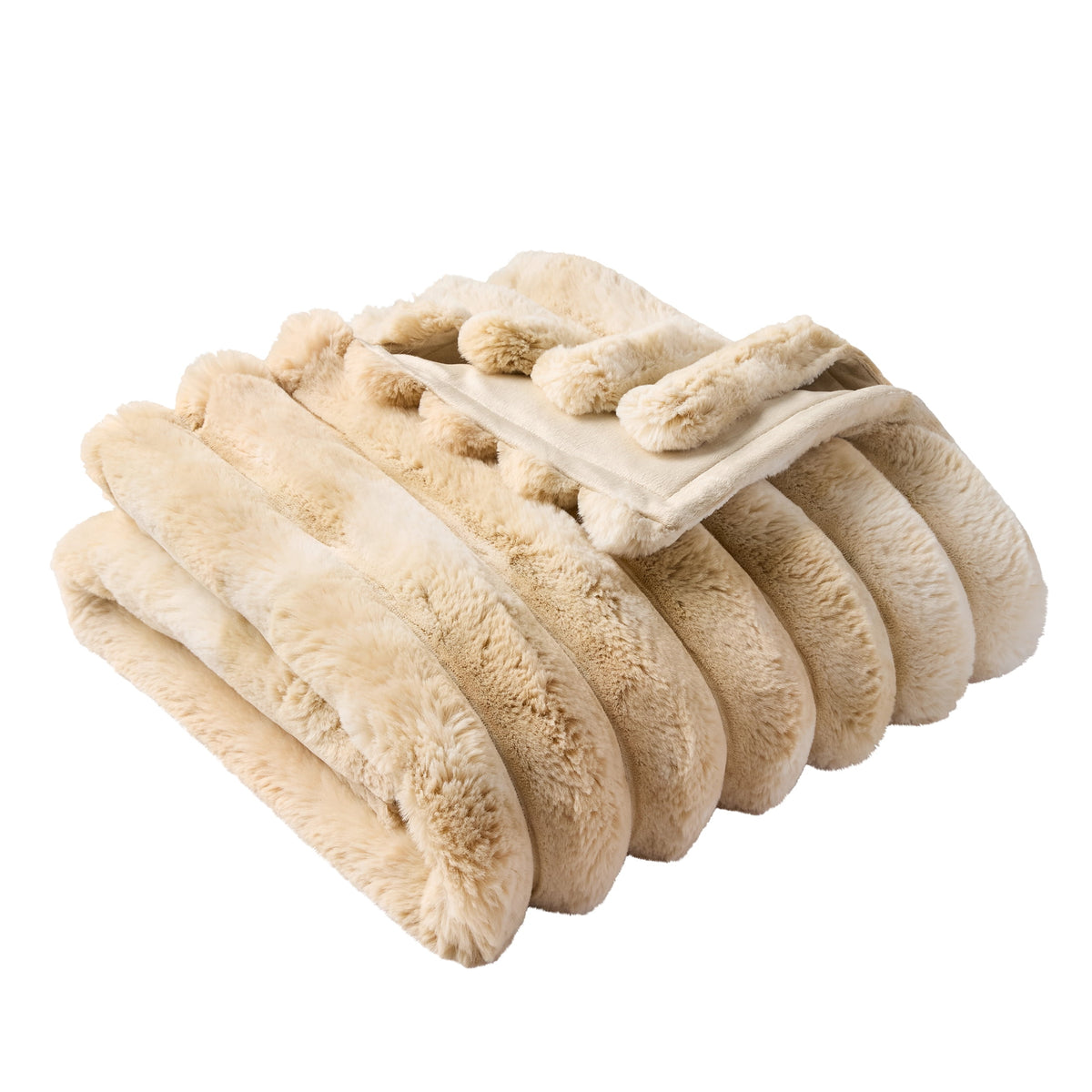 Better Homes & Gardens Beige Marbled Exaggerated Channel Faux Fur Oversized Throw, 50" x 72"