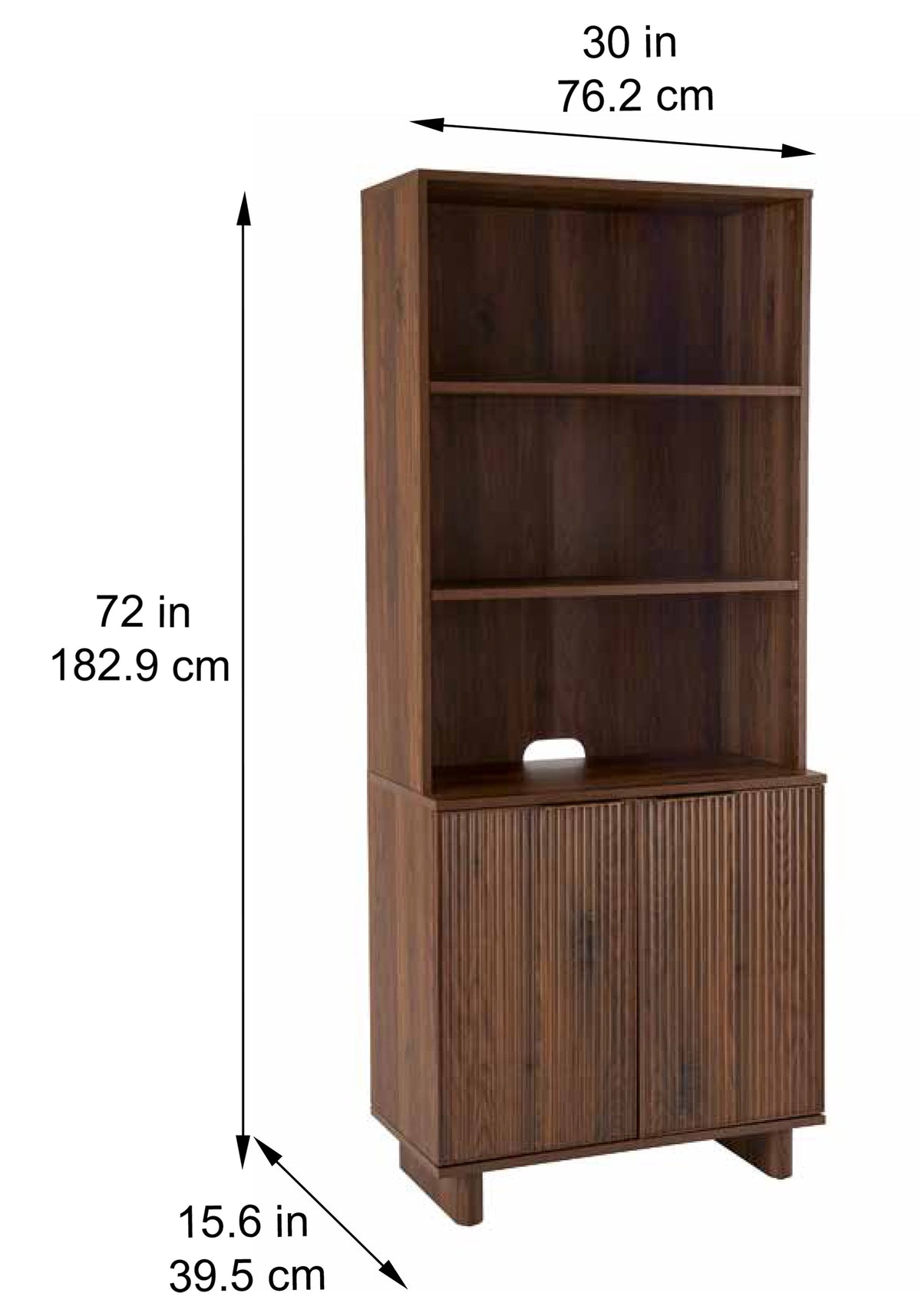 Better Homes & Gardens Lillian Fluted Bookcase with Doors, Walnut Finish