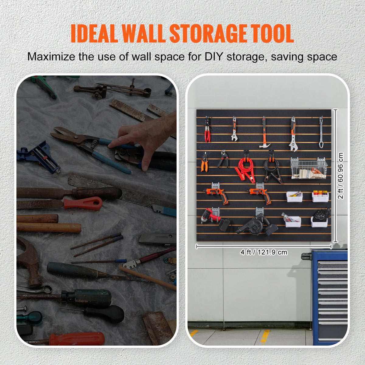 KFFKFF Slatwall Panels Heavy Duty 24"H x 48"L Garage Wall Organizer Set of 2 Panels, Black