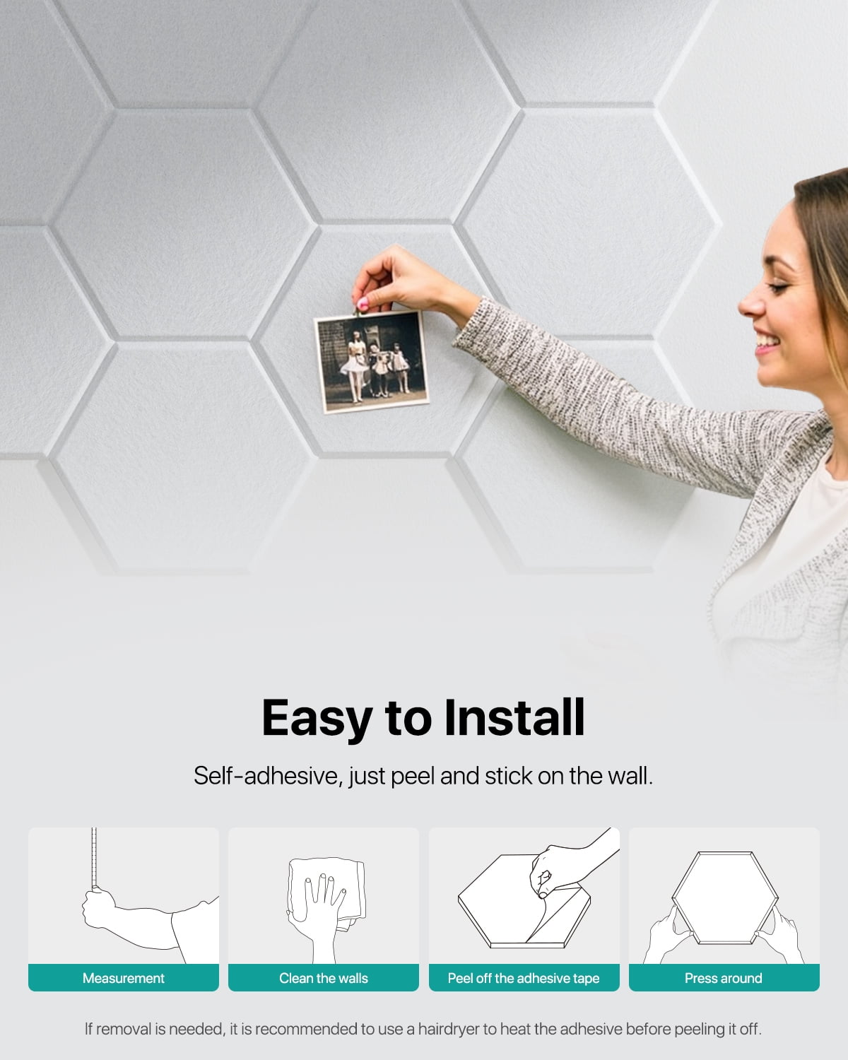 Soundsbay Acoustic Wall Panels Hexagon Self-Adhesive Soundproof Absorbing Noise Cancelling Wall Panels 12 Pack White 12'' x 10'' x 0.4''
