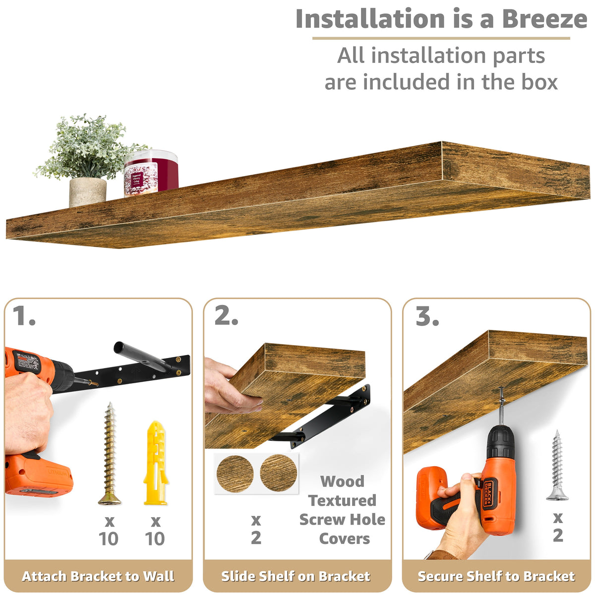 Sorbus Extra Long Floating Rectangle Shelves – 35" L x 9" D x 1.5" H Faux Wood Wall Shelves