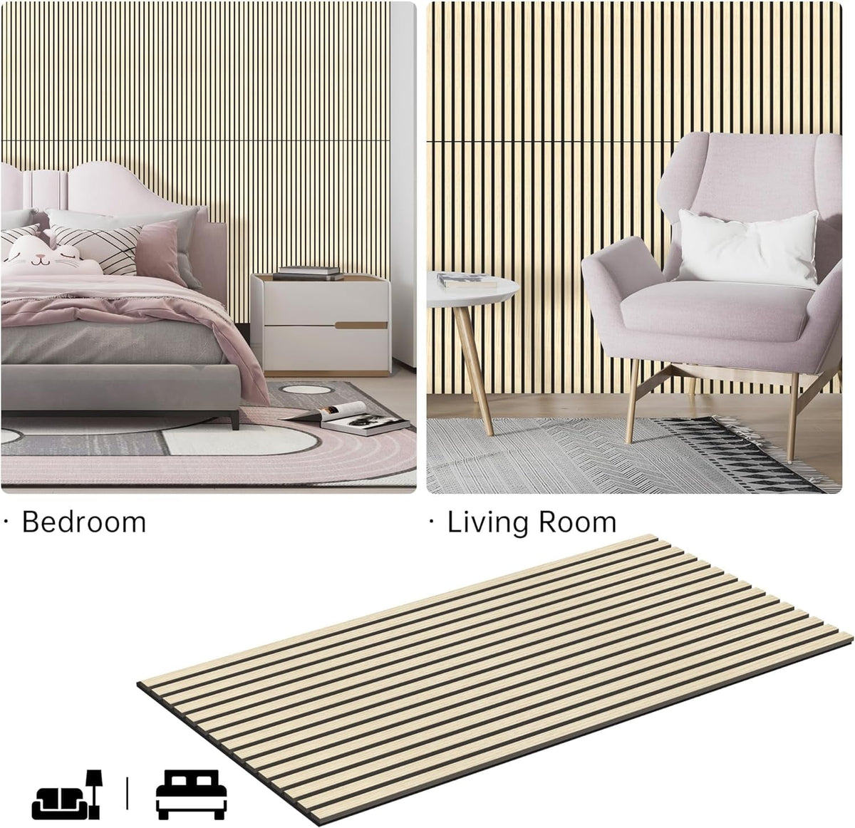 INTIGE Wood Slat Wall Panel 2 Pcs Soundproof Wall Panels 47.2 x 23.6 in Wood Wall Panels 3D Sound Dampening Panels Wall Decoration - Oak