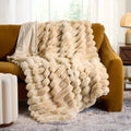 Better Homes & Gardens Beige Marbled Exaggerated Channel Faux Fur Oversized Throw, 50" x 72"