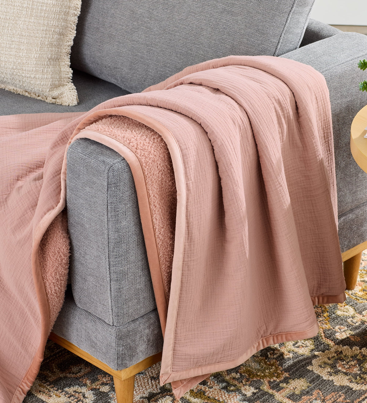 Better Homes & Gardens Super Soft Reversible Gauze and Cozy Knit Oversized Couch Throw Blanket, Antique Blush