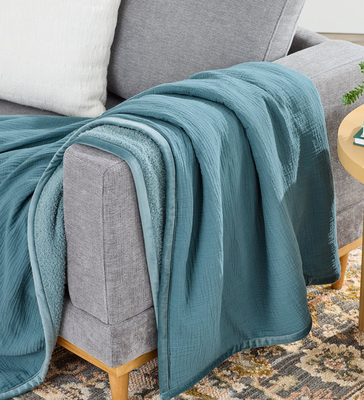 Halcyon Escape Gardens Super Soft Reversible Gauze and Cozy Knit Oversized Couch Throw Blanket, Antique Blush - Throw Blanket