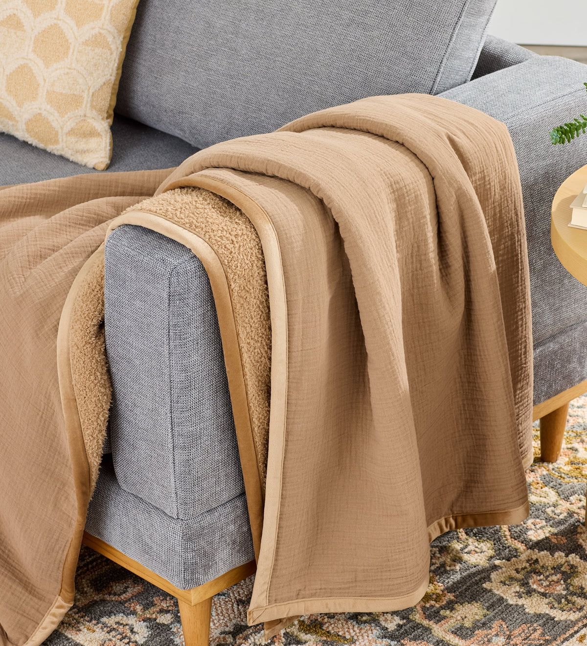 Halcyon Escape Gardens Super Soft Reversible Gauze and Cozy Knit Oversized Couch Throw Blanket, Antique Blush - Throw Blanket