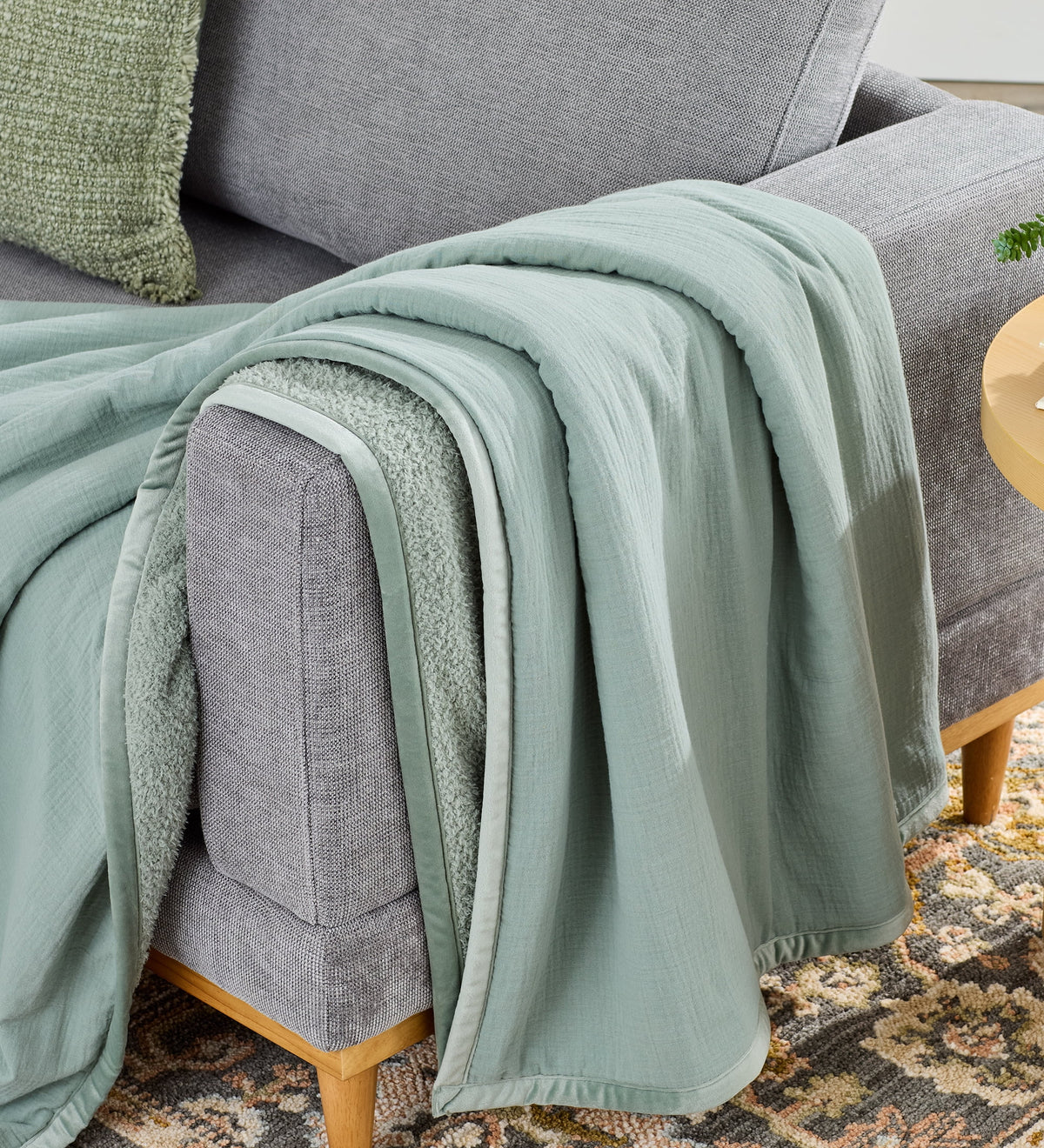 Halcyon Escape Gardens Super Soft Reversible Gauze and Cozy Knit Oversized Couch Throw Blanket, Antique Blush - Throw Blanket