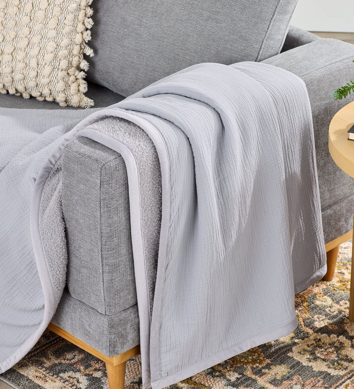 Halcyon Escape Gardens Super Soft Reversible Gauze and Cozy Knit Oversized Couch Throw Blanket, Antique Blush - Throw Blanket