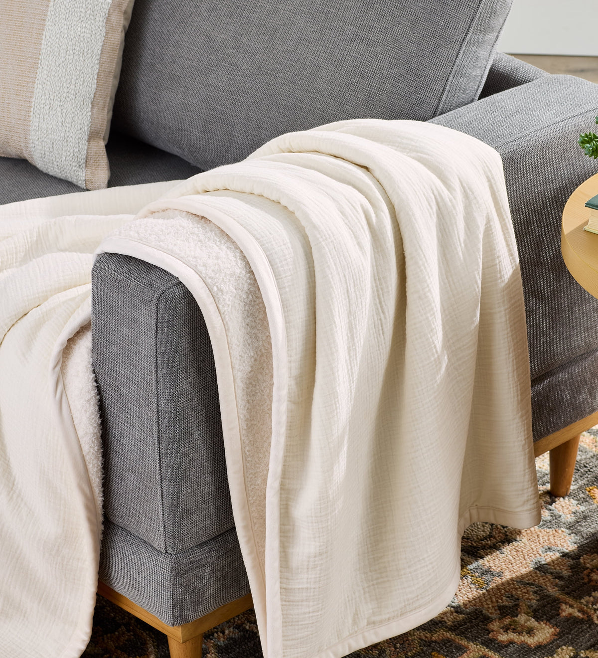 Halcyon Escape Gardens Super Soft Reversible Gauze and Cozy Knit Oversized Couch Throw Blanket, Antique Blush - Throw Blanket