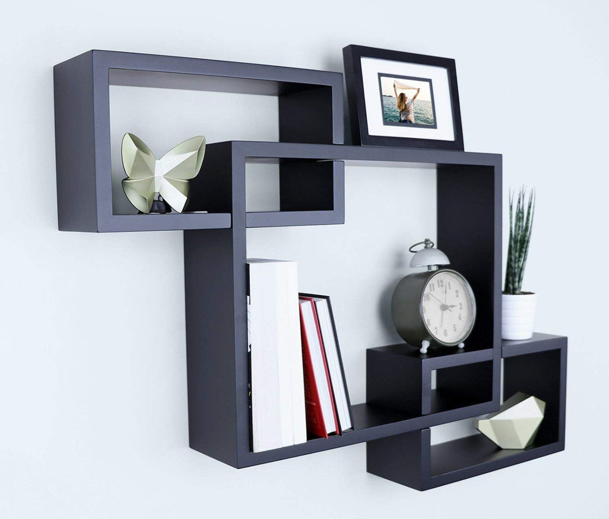 Ballucci Interlocking Floating Shelves, Horizontal or Vertical Display Cube Wall Mount Shelf, Black