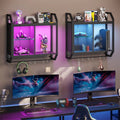 Bestier 25" Gaming Floating Shelves LED Wall Mounted Shelf with Adjustable Glass Shelf, Gaming Room Decor Wine Coffee Bar, Black