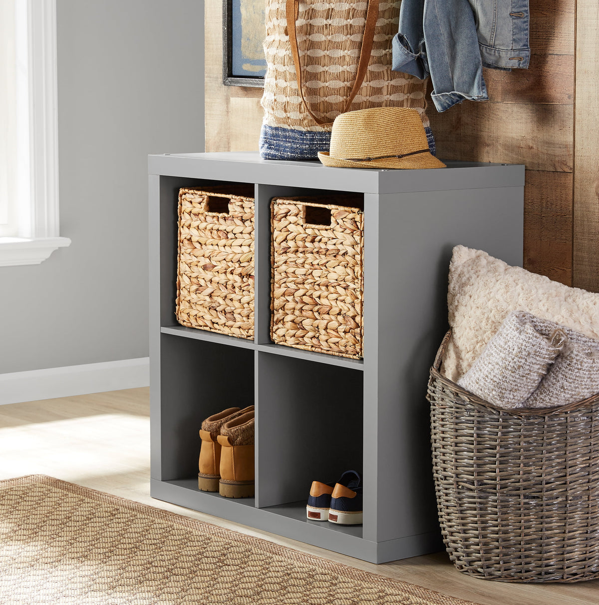 Halcyon Escape Gardens 4 Cube Storage Organizer, White Texture - Home Decor